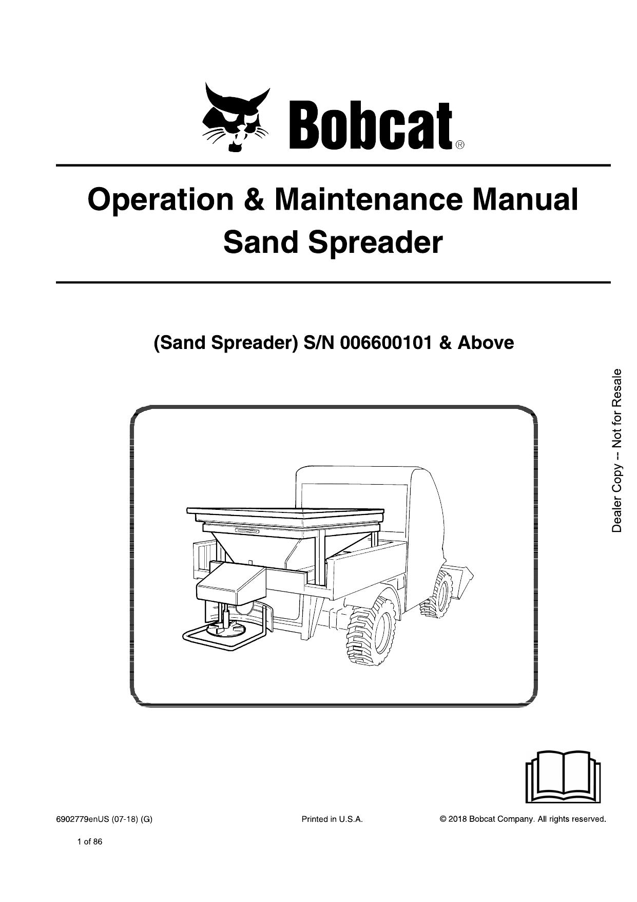 Sand Spreader Attachment Operation & Maintenance Manual Bobcat